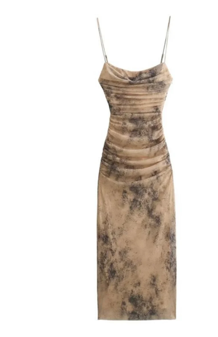 Marble Tie-Dye Ruched Bodycon Dress