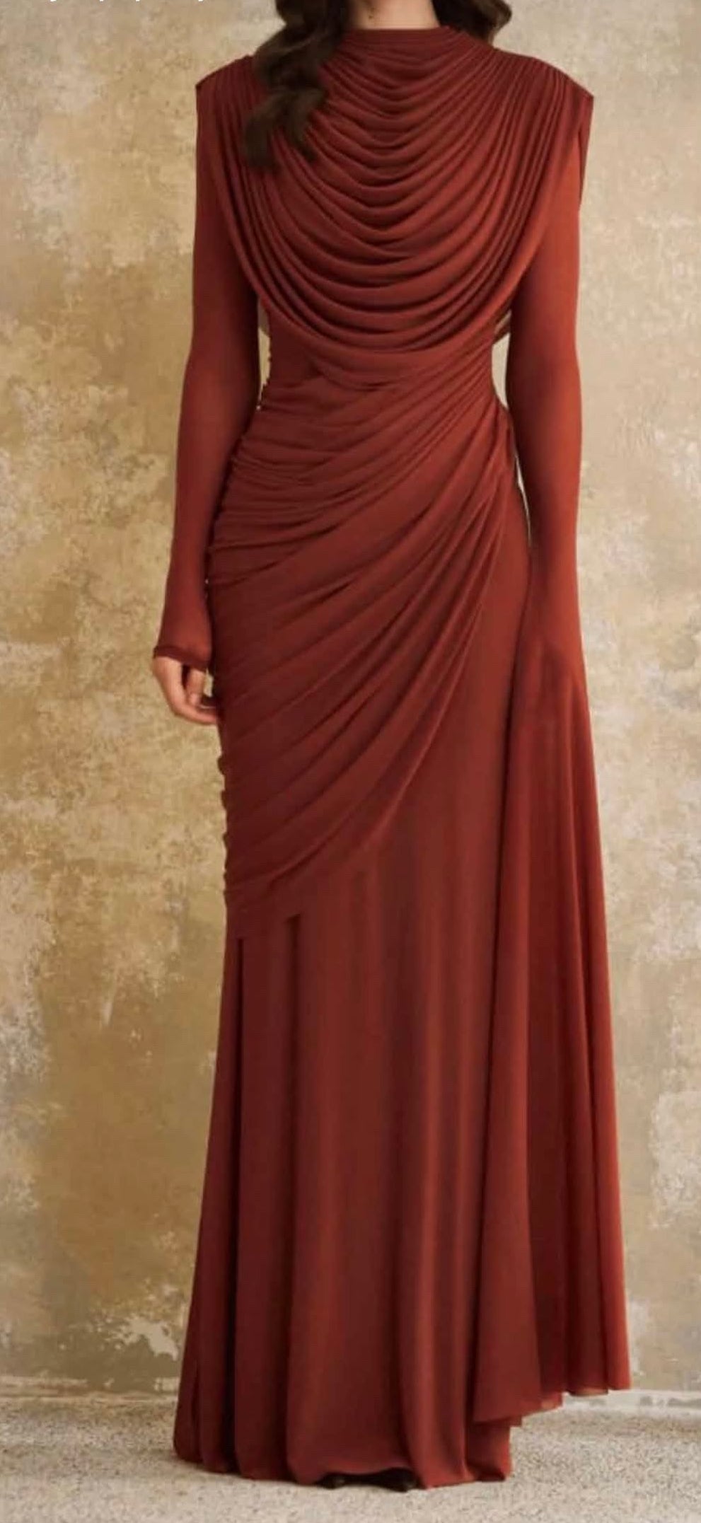 Rust Draped Maxi Gown