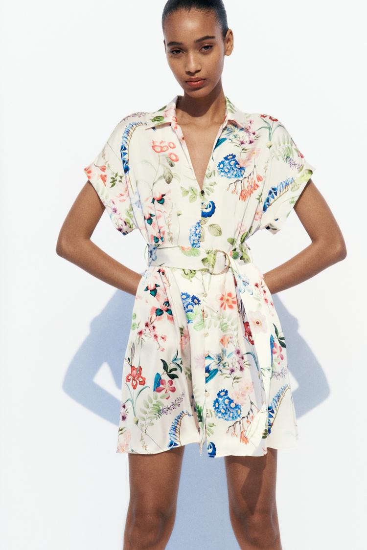 Floral belted Shirt Dress
