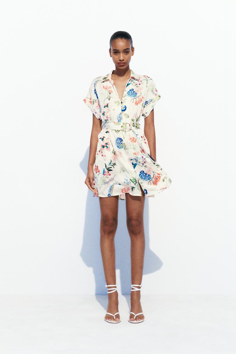 Floral belted Shirt Dress