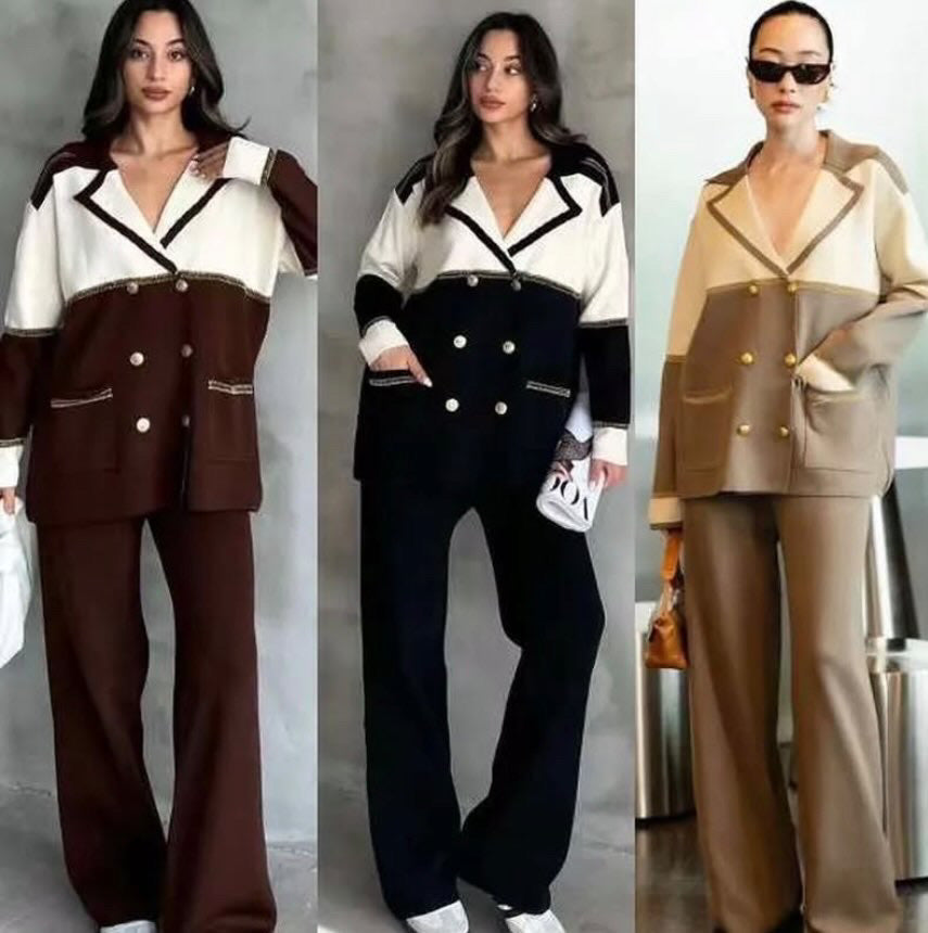 Royal Contrast Knit Blazer Co-ord