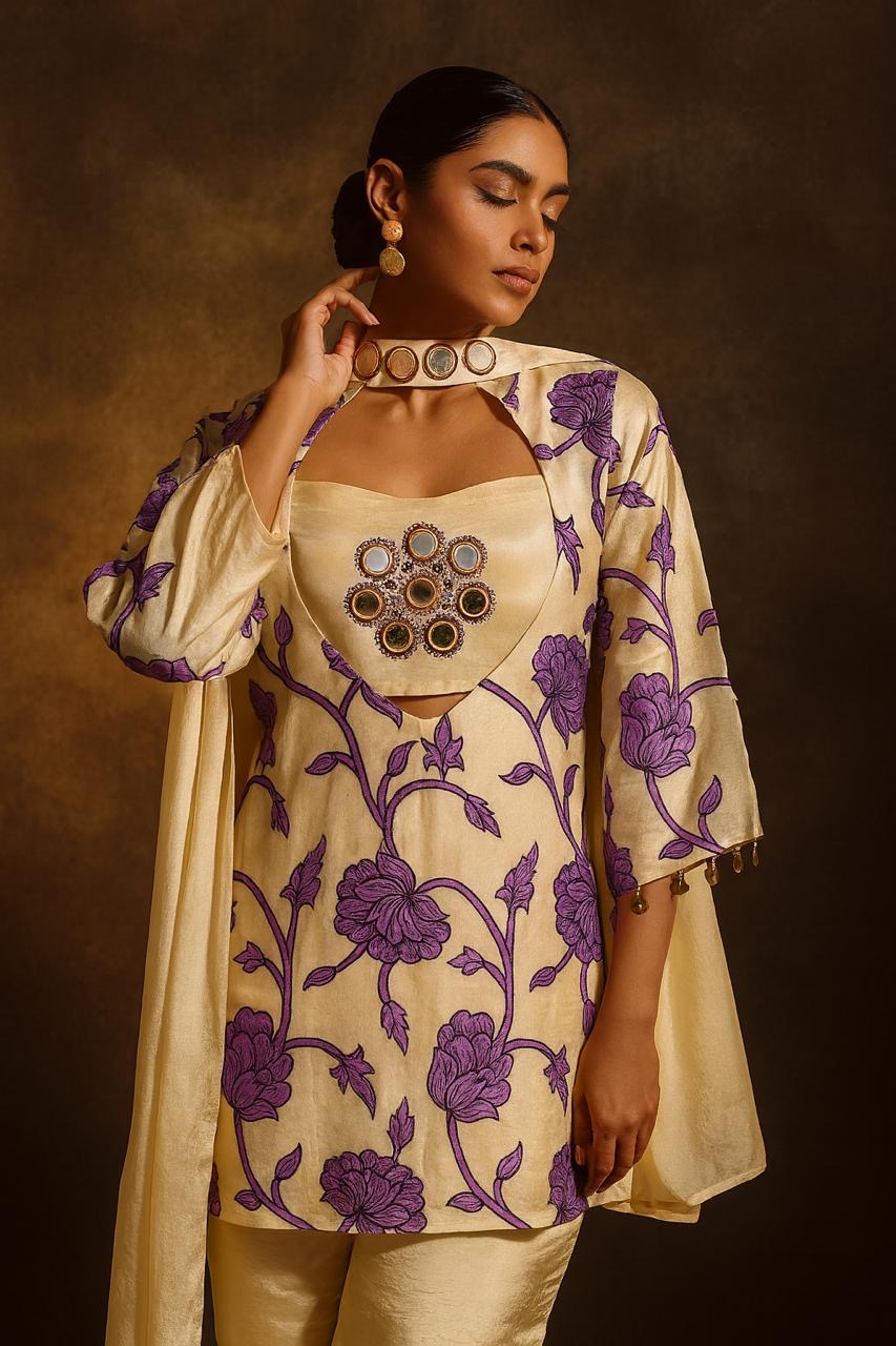 Embroidered Floral Sharara Set (4-piece)