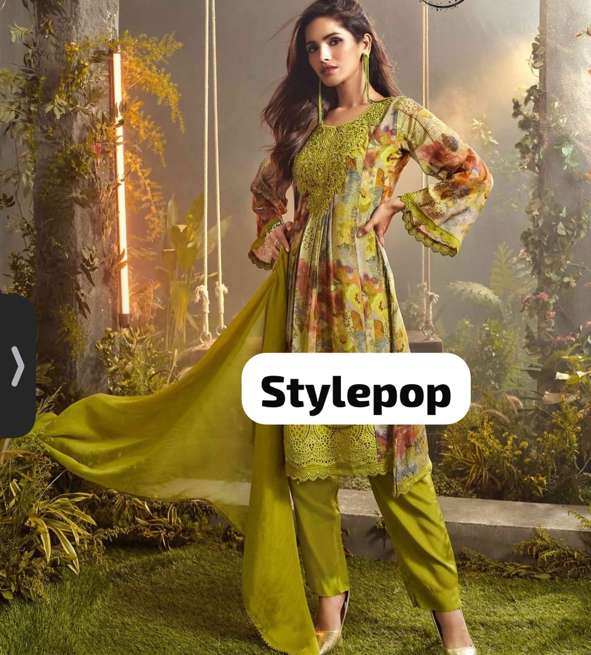 Digital Print Floral Suit with Lace
