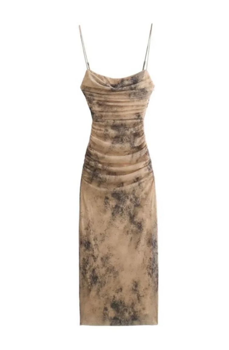 Marble Tie-Dye Ruched Bodycon Dress