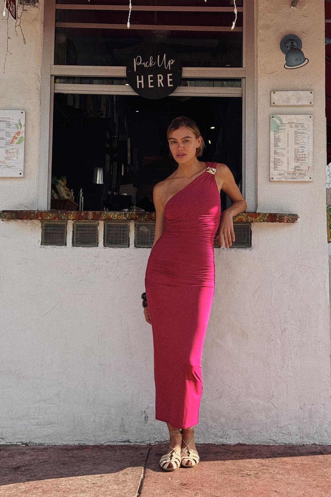 One Shoulder Pink Bodycon Dress
