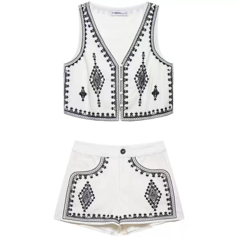Embroidered boho Shorts Coordset