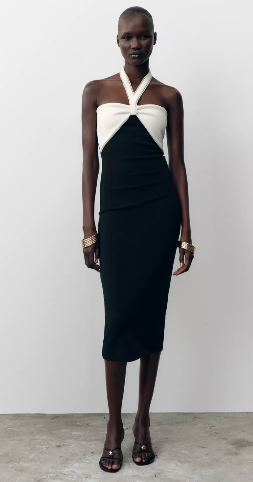 Two-Tone Halter Bodycon Dress