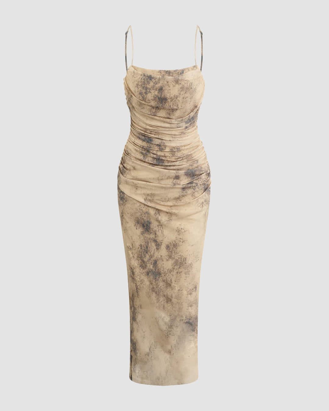 Marble Tie-Dye Ruched Bodycon Dress