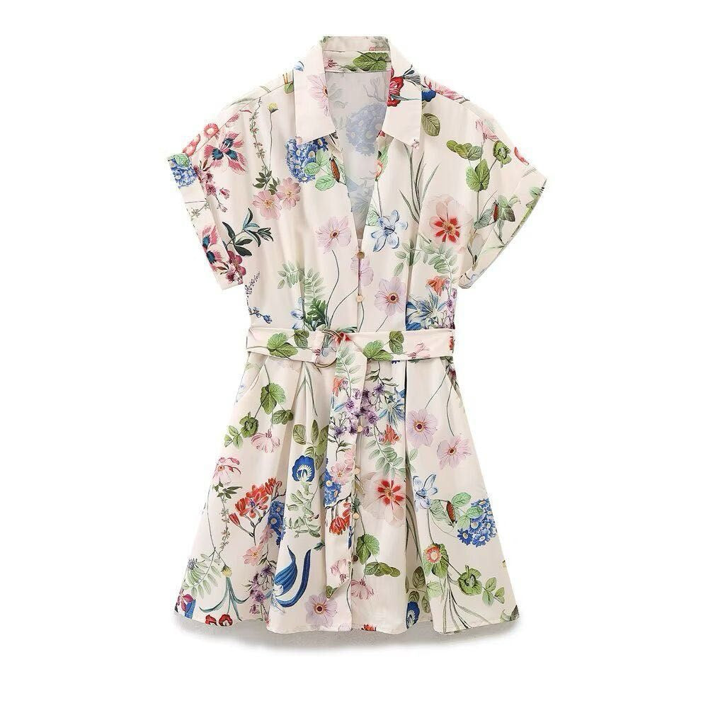 Floral belted Shirt Dress