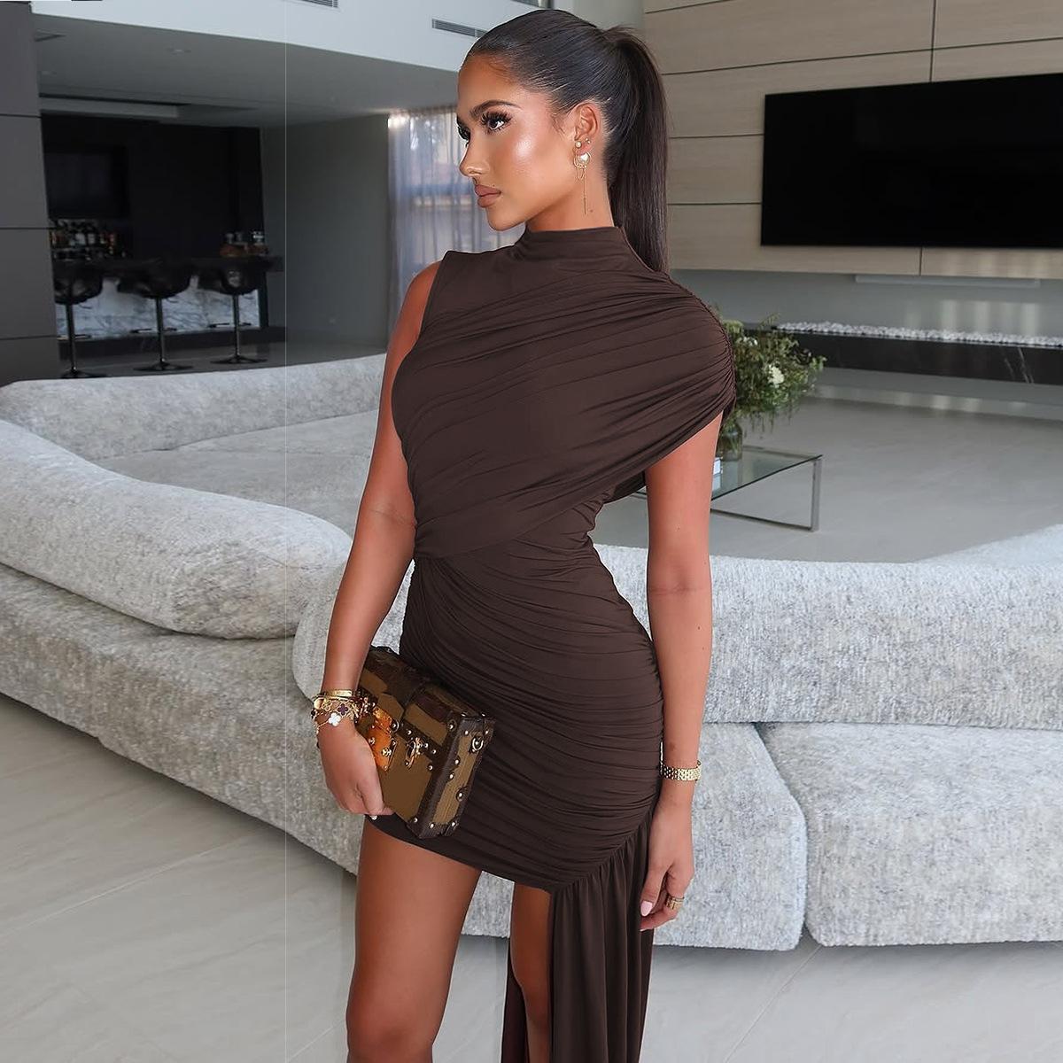 Asymmetric Ruched Bodycon Dress