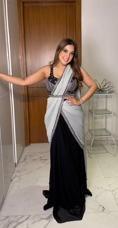 Midnight Draped Palazzo Saree Set