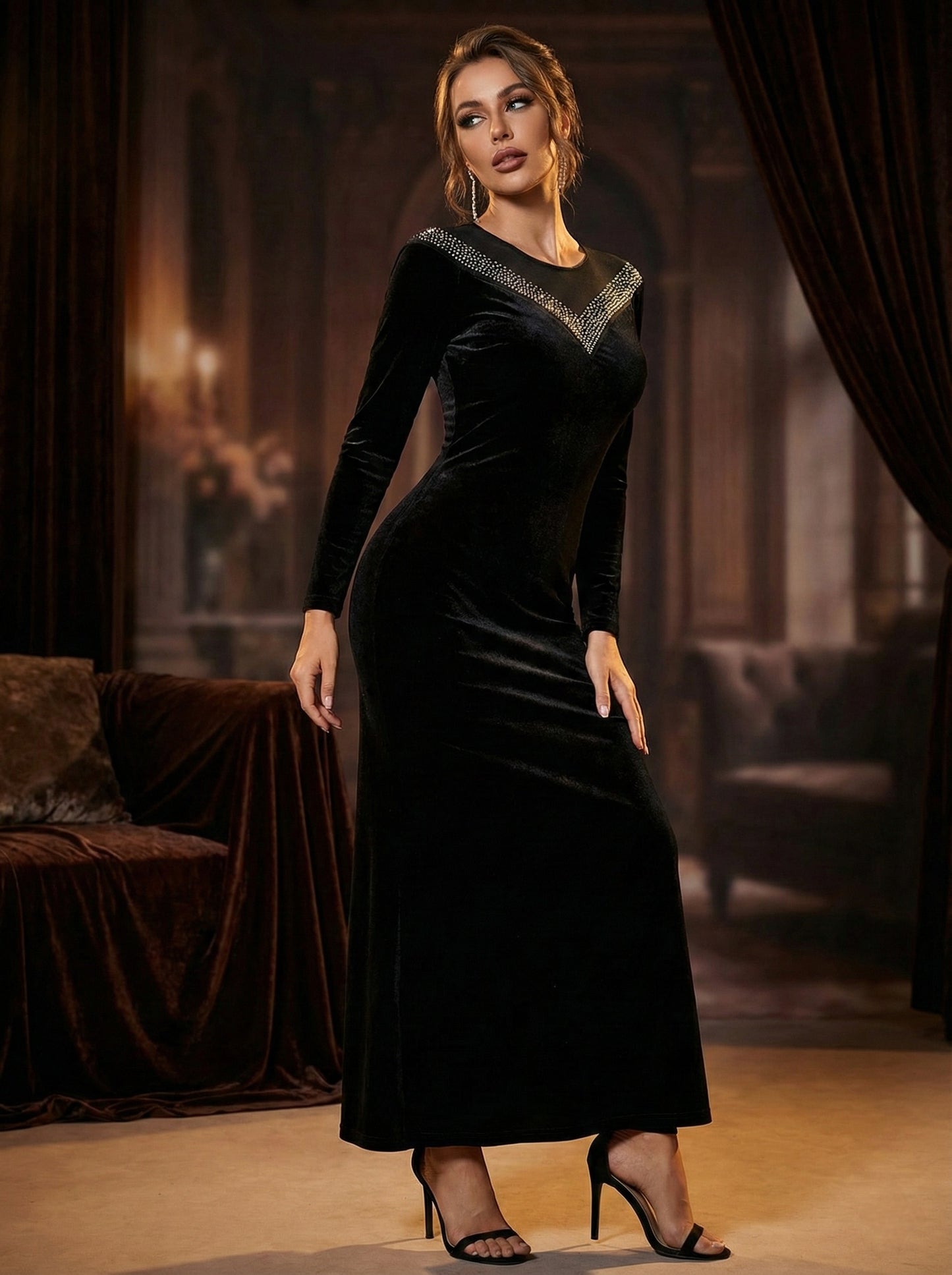 The Veloria Crystal Velvet Gown