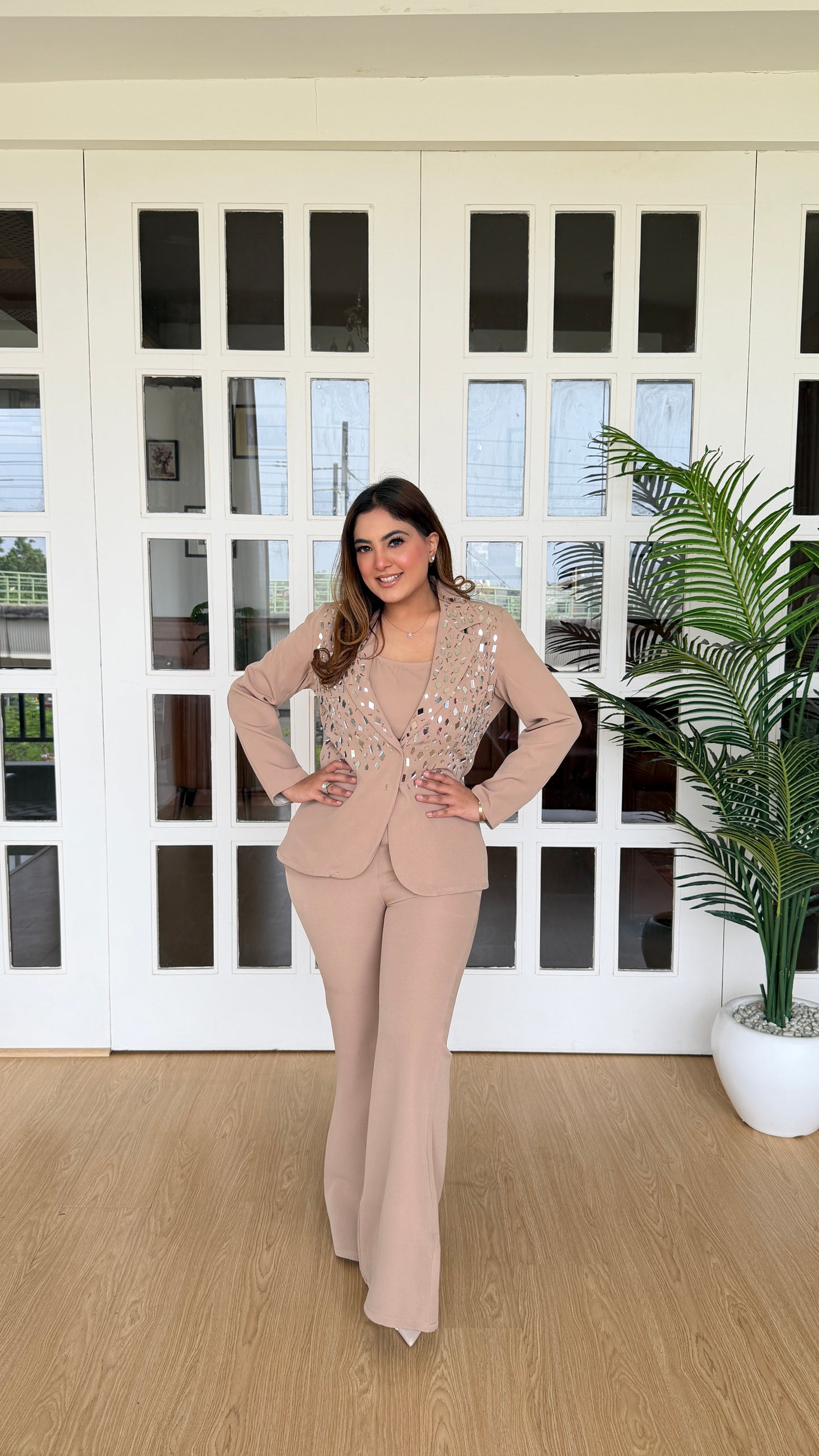 Lumina Mirror-Embellished Blazer Set