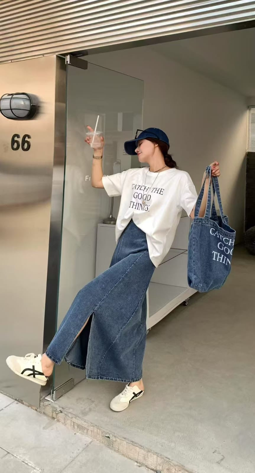 Everyday Bliss Denim Skirt Set with bag