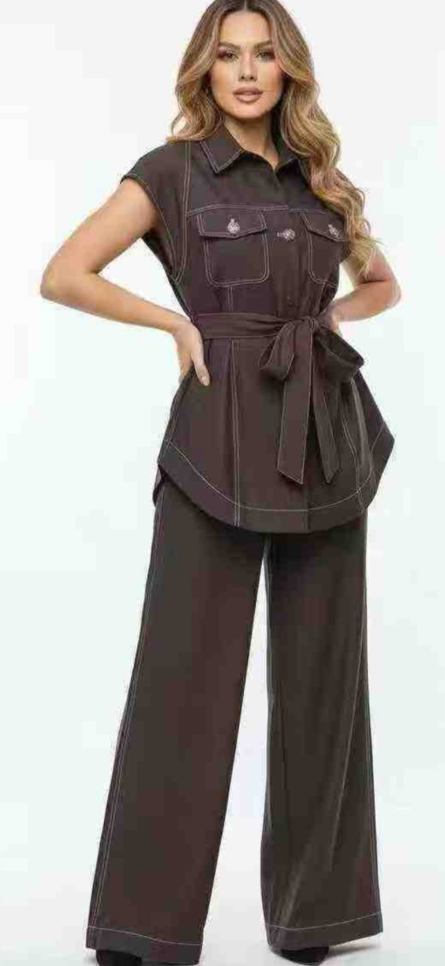 Denim Drift Belted Set