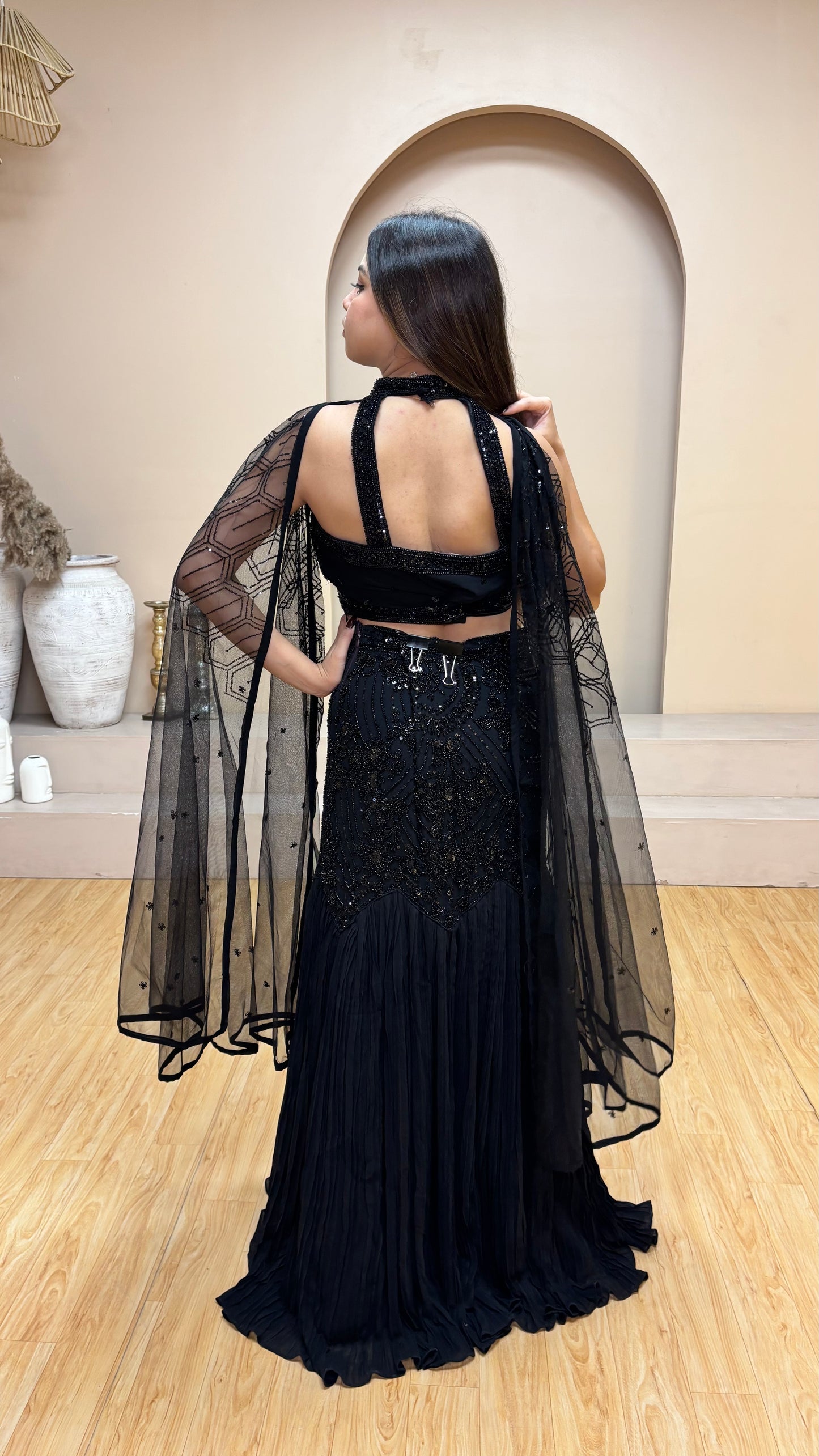 Midnight Noir Fish-Cut Lehenga Set