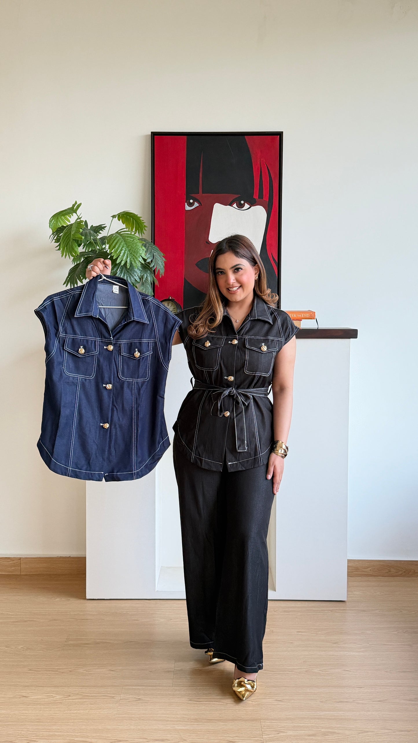 Denim Drift Belted Set