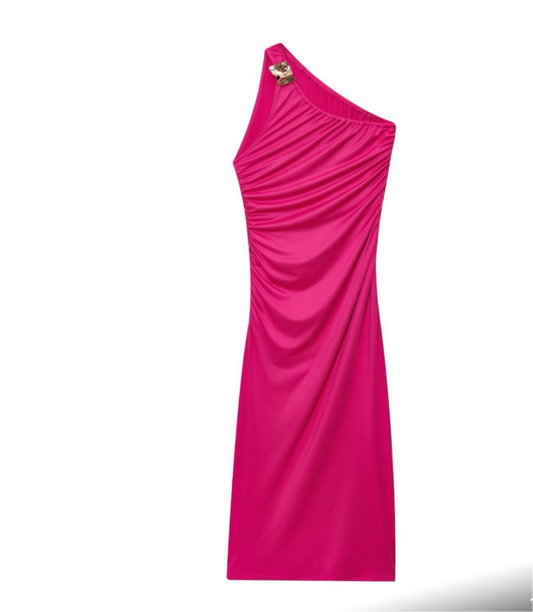 One Shoulder Pink Bodycon Dress