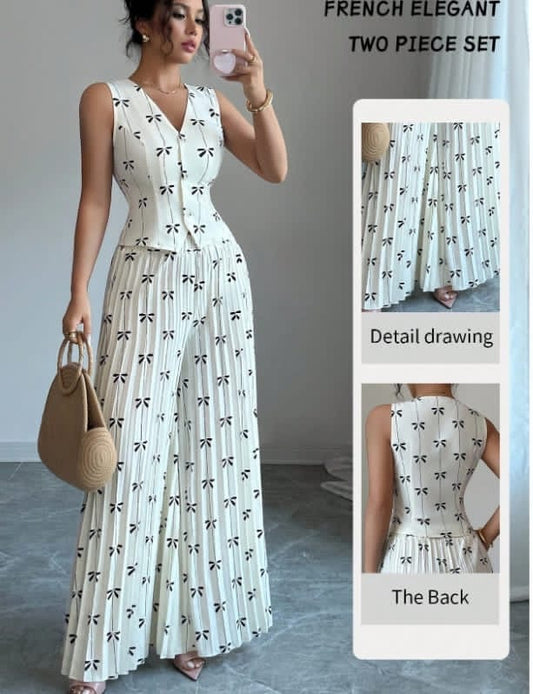 French Elegant Bow Print Co-ord Set