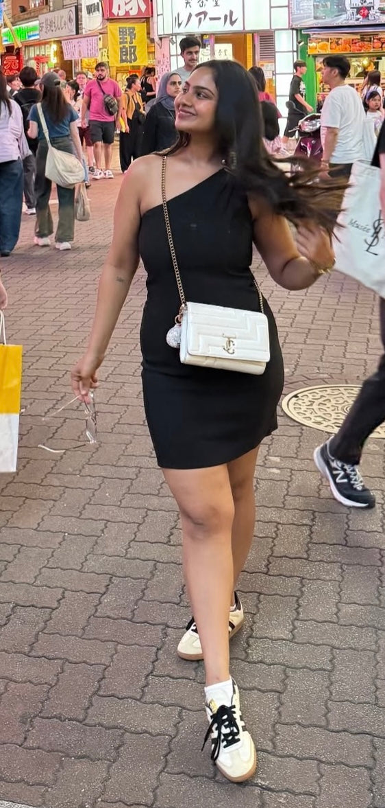 Bold Buckle One Shoulder Dress