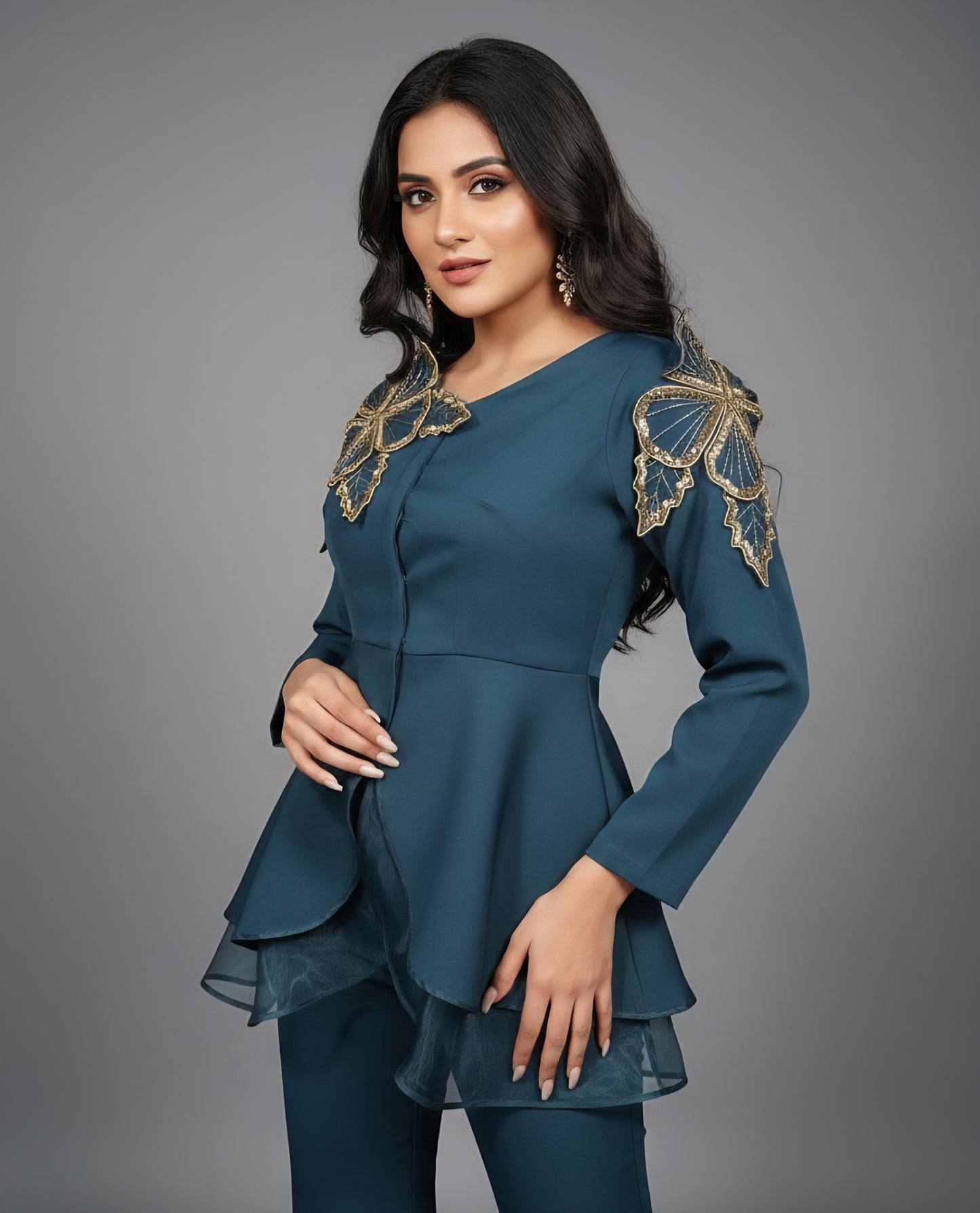 Regal Petal Peplum Blazer Set