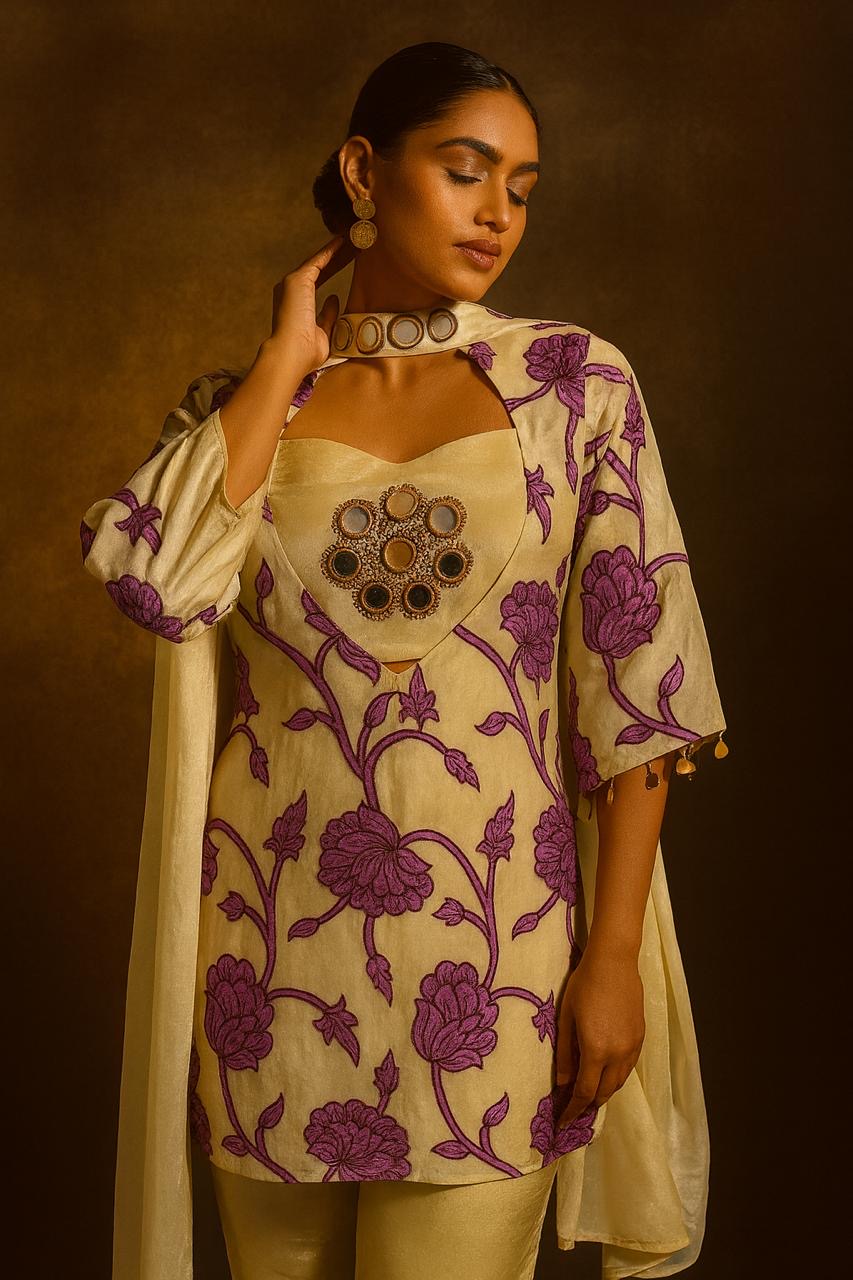 Embroidered Floral Sharara Set (4-piece)