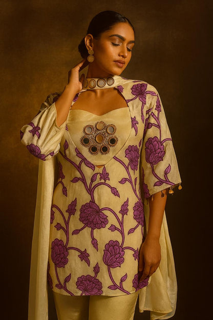 Embroidered Floral Sharara Set (4-piece)