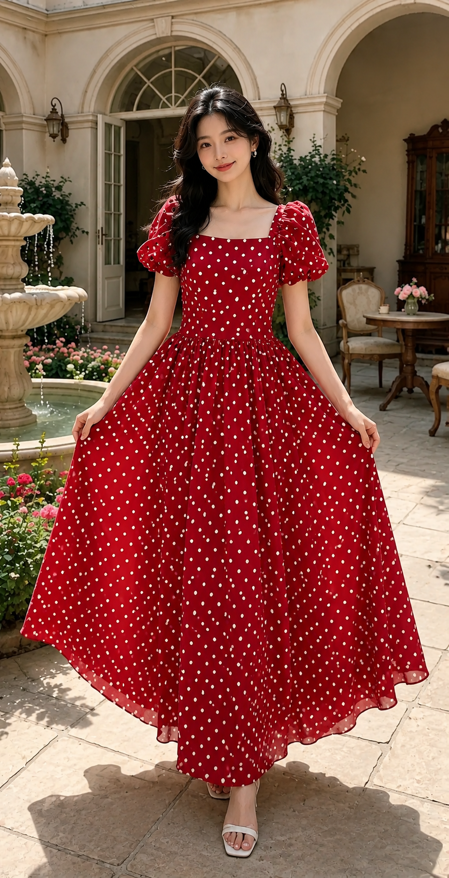 Polka Puff Sleeves Princess Dress