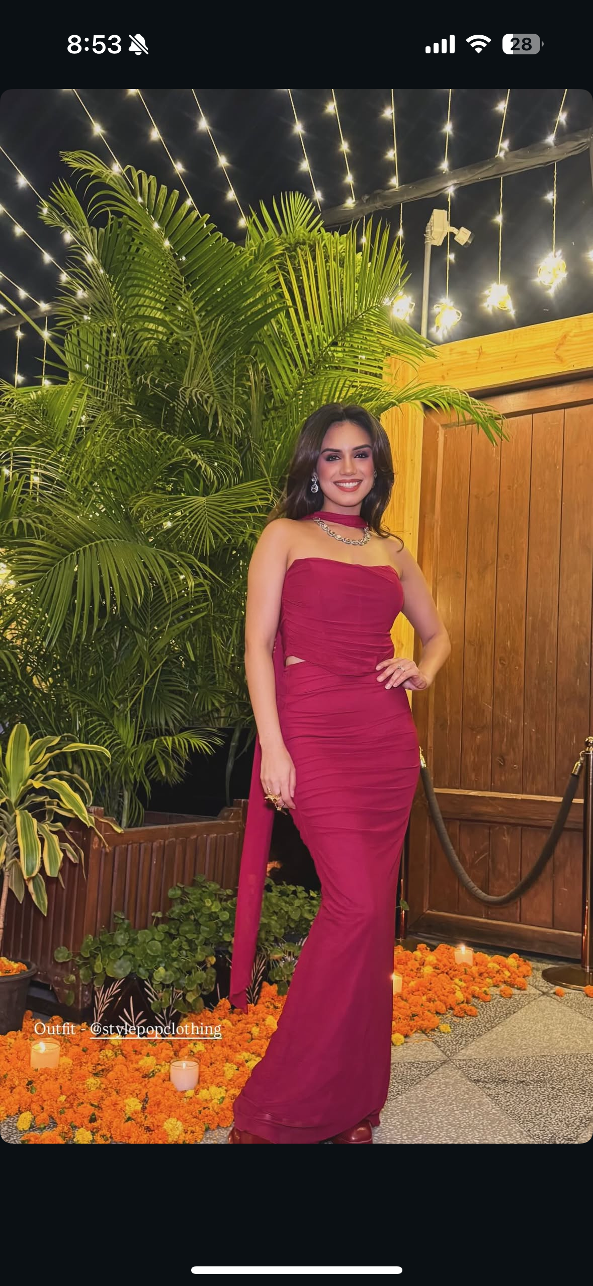 Burgundy Ruched Skirt & Top tSet with scarf