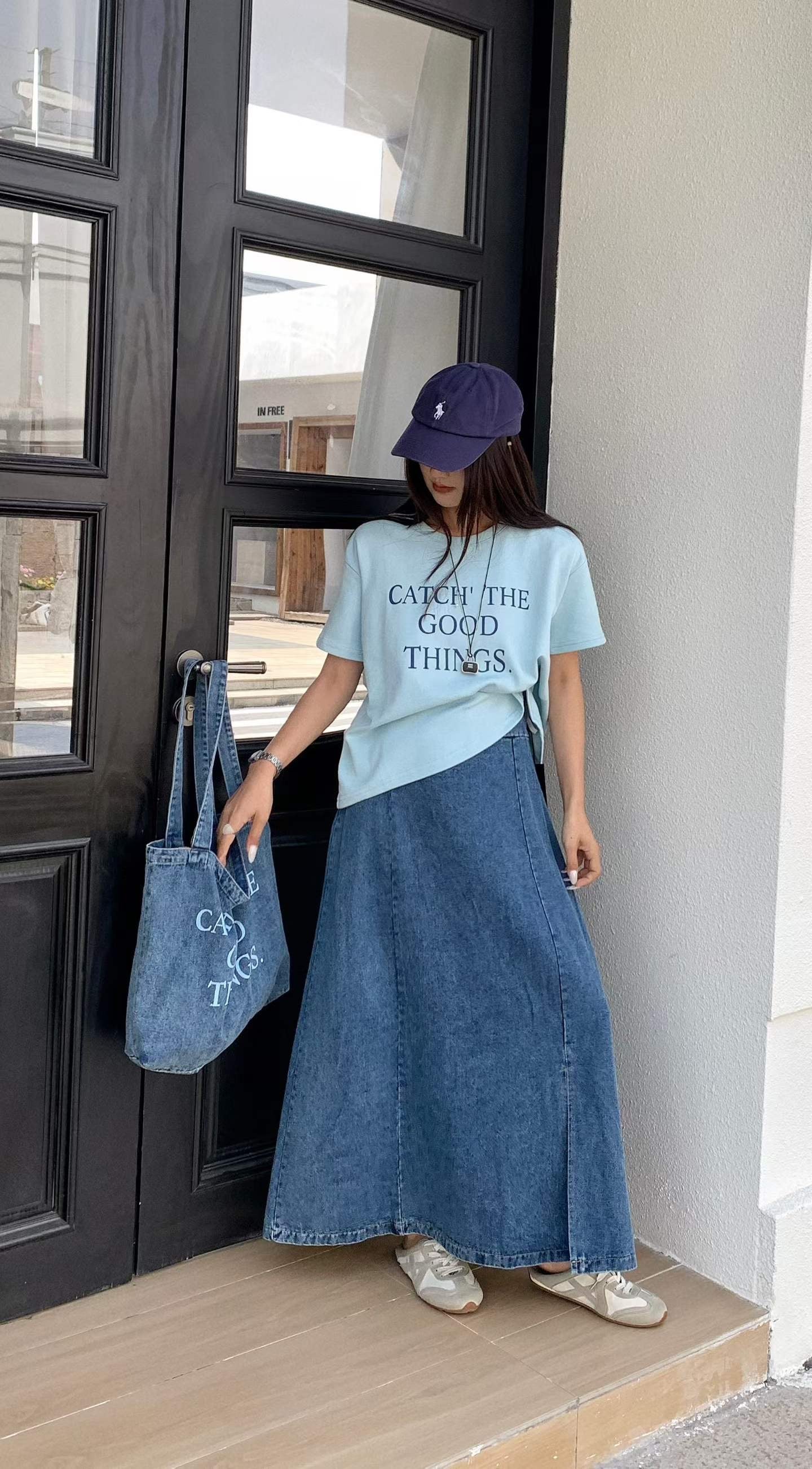 Everyday Bliss Denim Skirt Set with bag