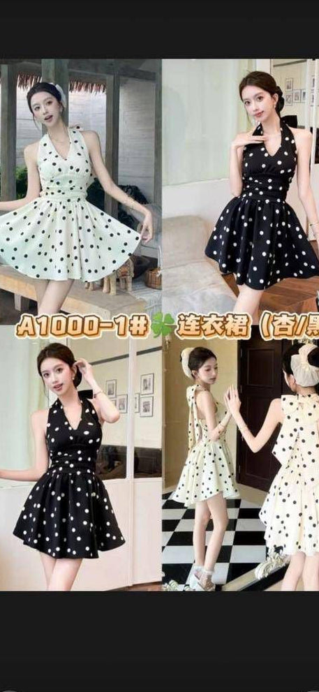 French Style Polka Dot halter neck dress
