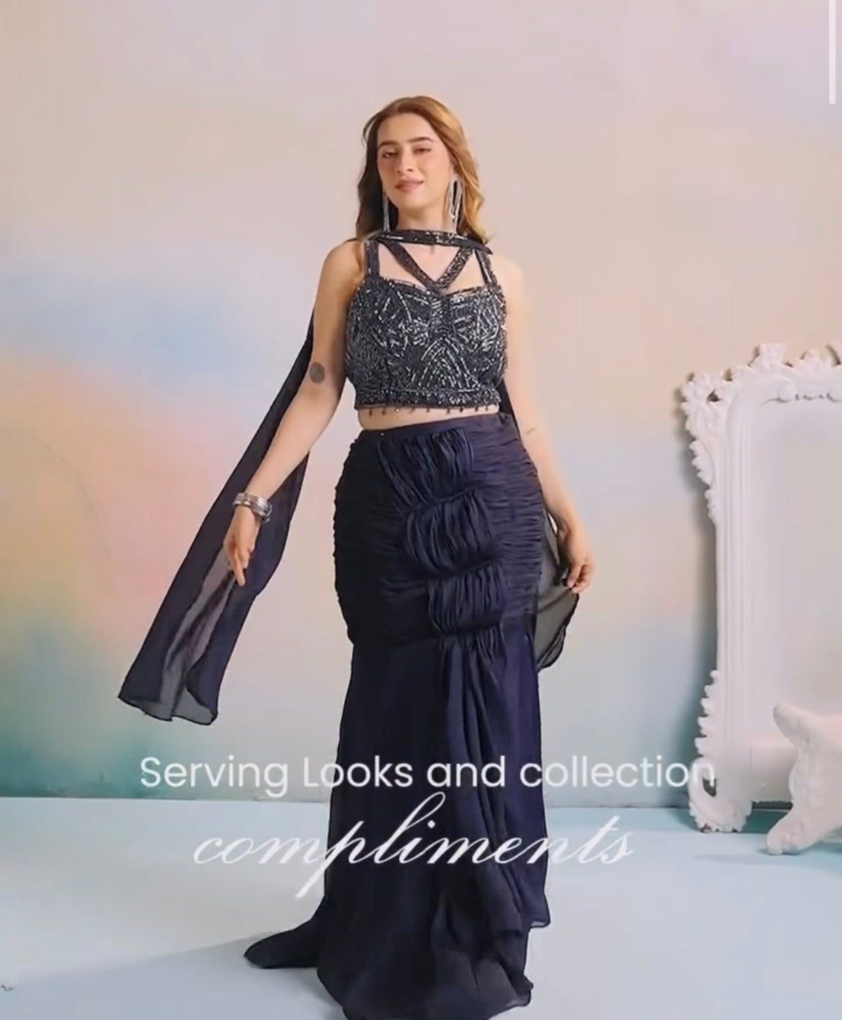 Midnight Blue Fish Cut Lehenga