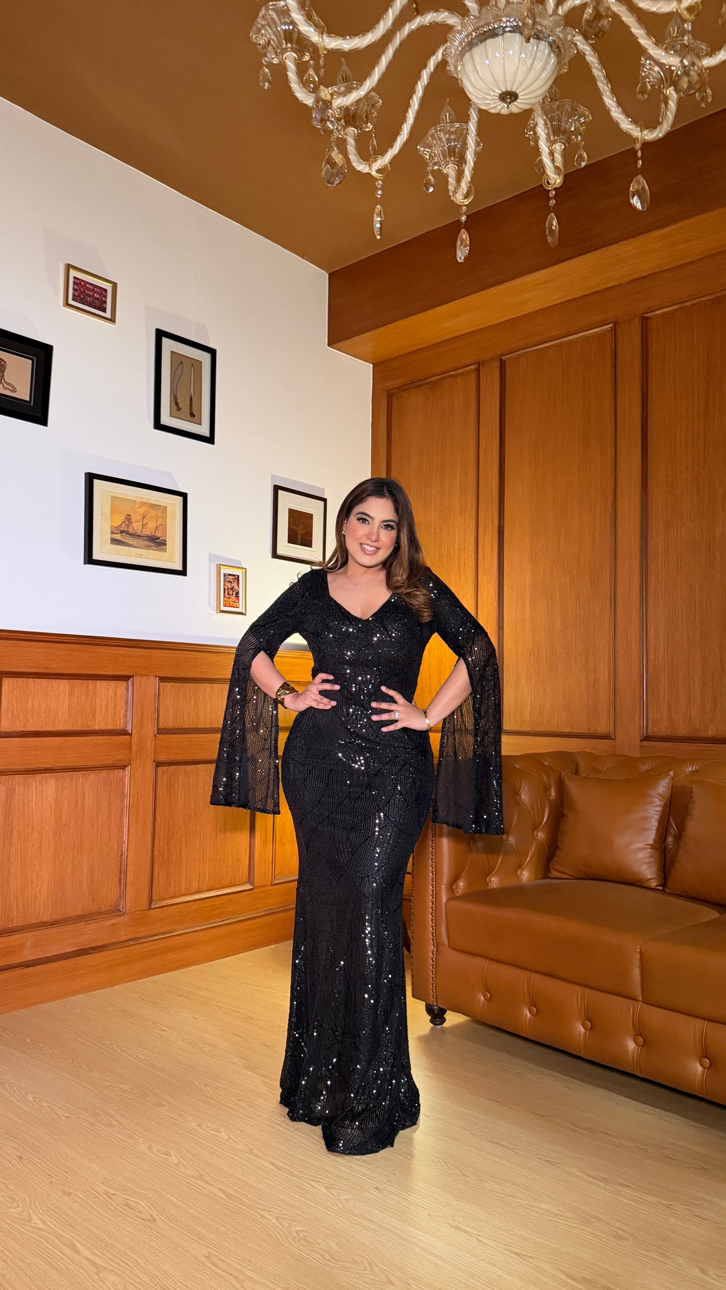 Noir Elegance Cape Gown
