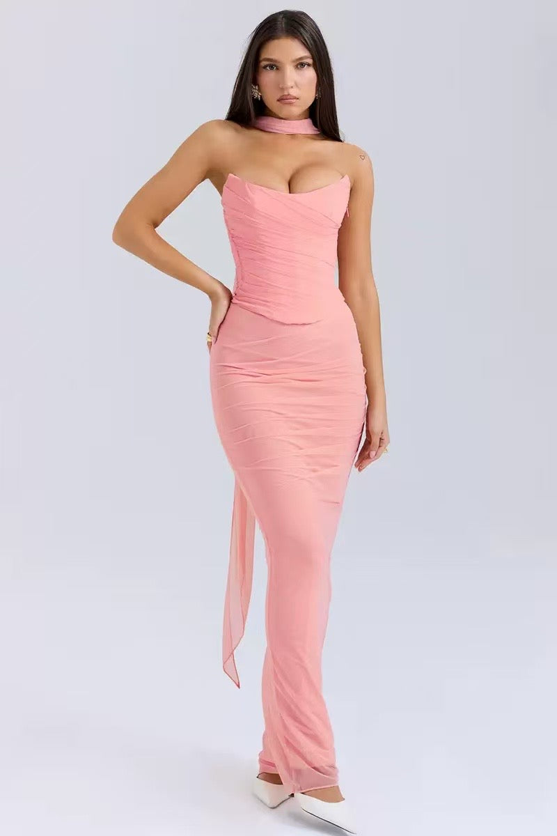 Ruched Skirt & Top tSet with scarf