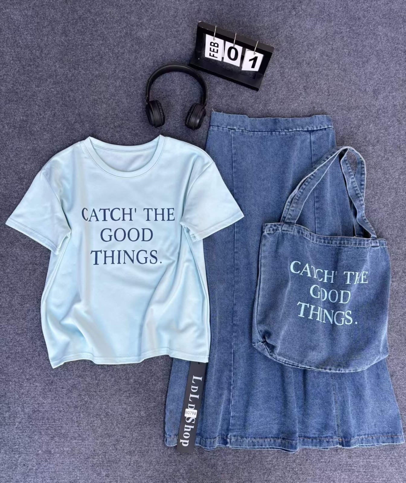 Everyday Bliss Denim Skirt Set with bag