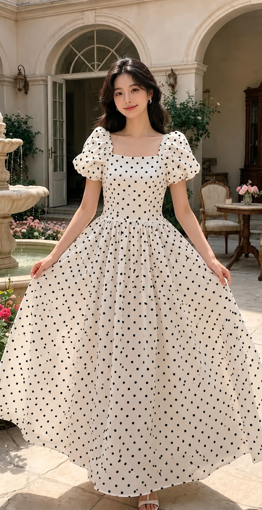 Polka Puff Sleeves Princess Dress