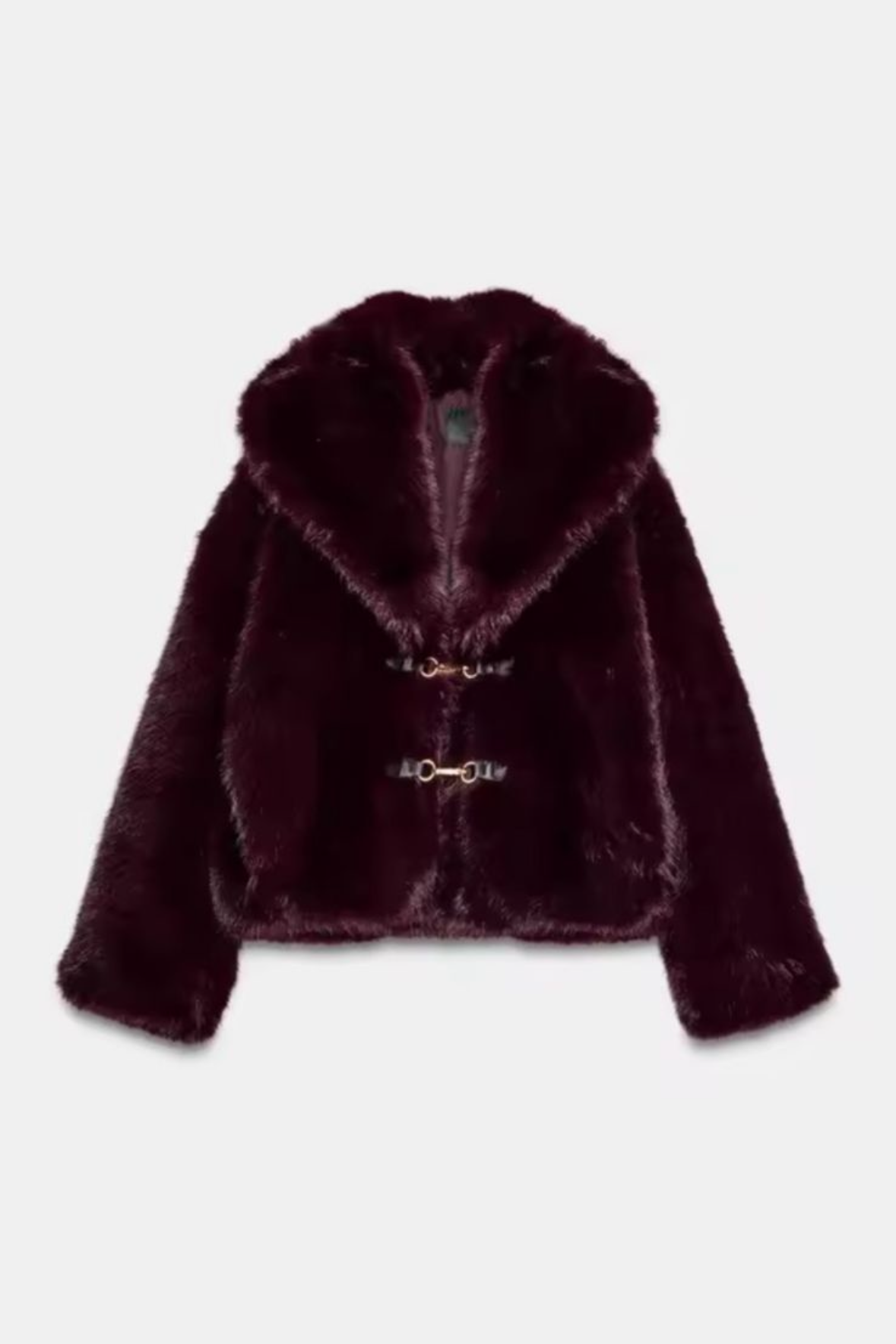 Burgundy Faux Fur Coat with fireman clasps