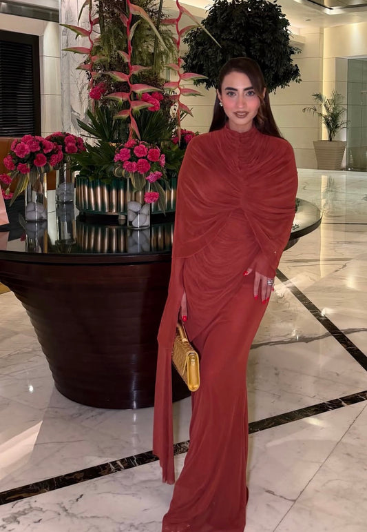Rust Draped Maxi Gown