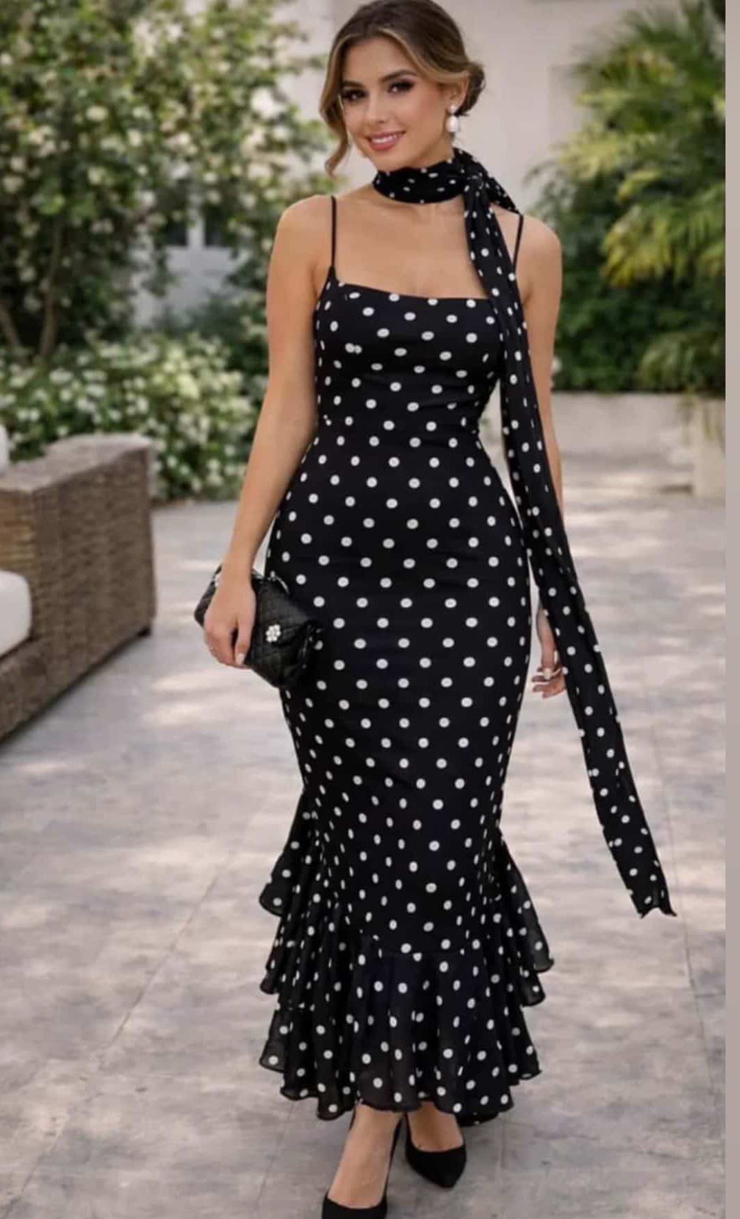 Midnight Polka Elegance Dress