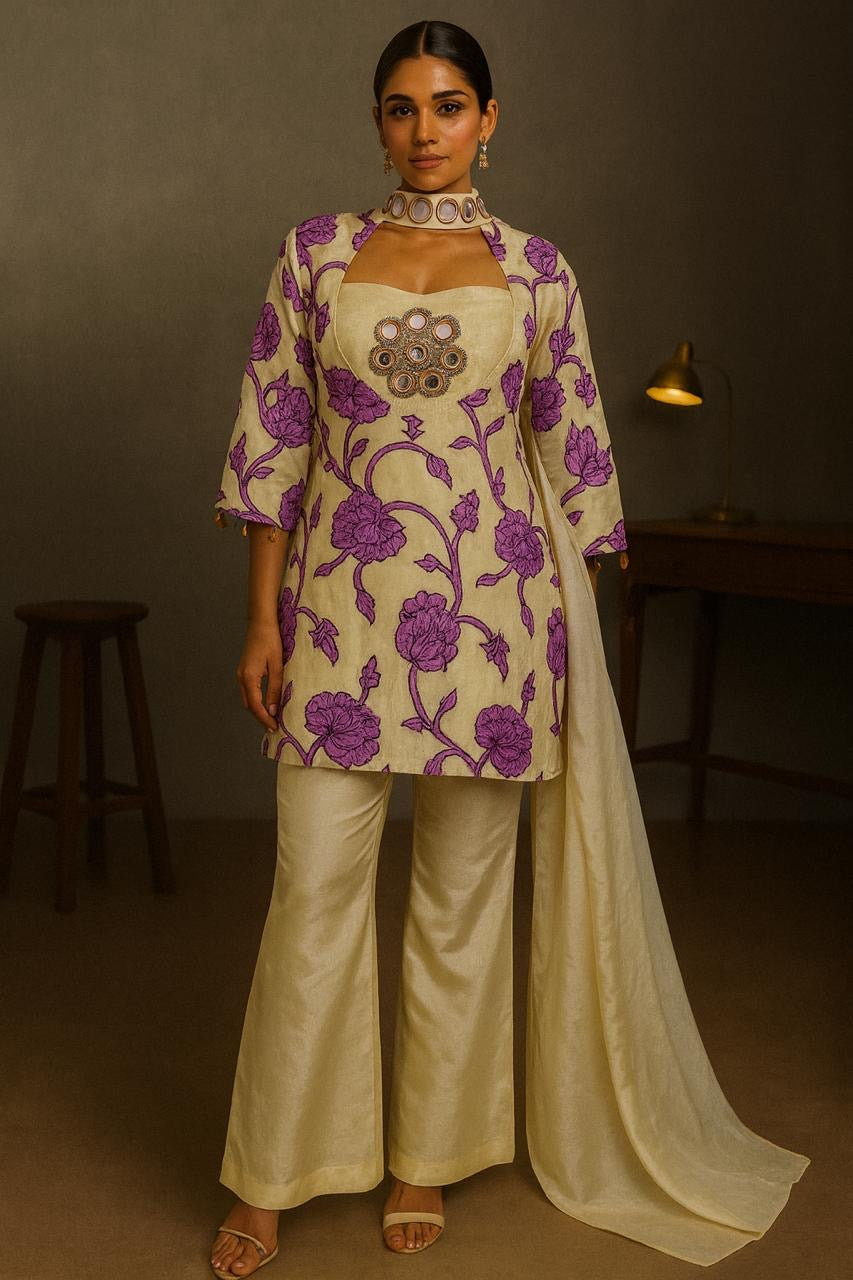 Embroidered Floral Sharara Set (4-piece)