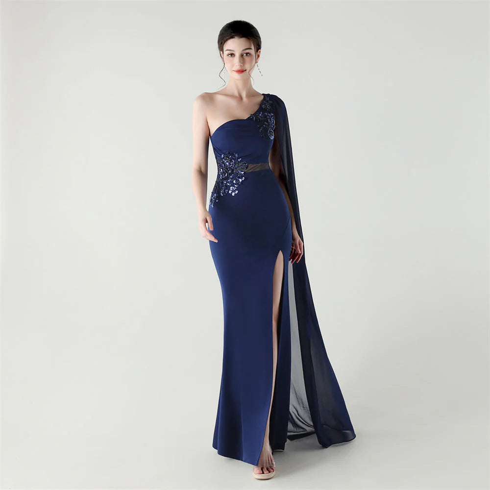 One shoulder embellished gown