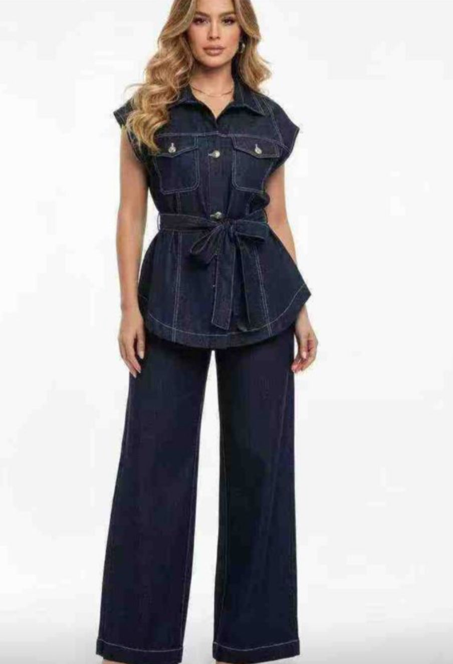 Denim Drift Belted Set
