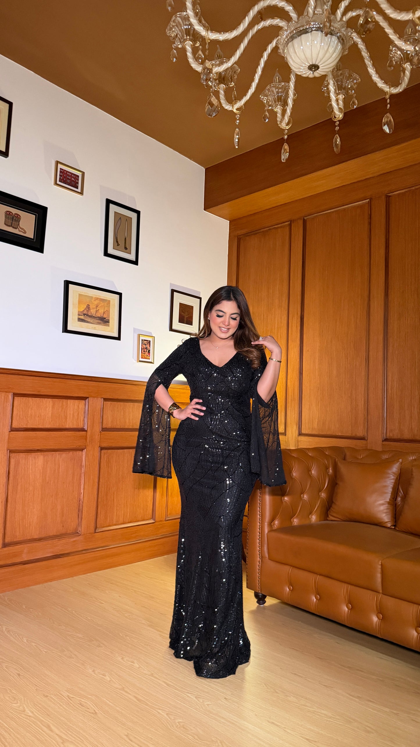 Noir Elegance Cape Gown