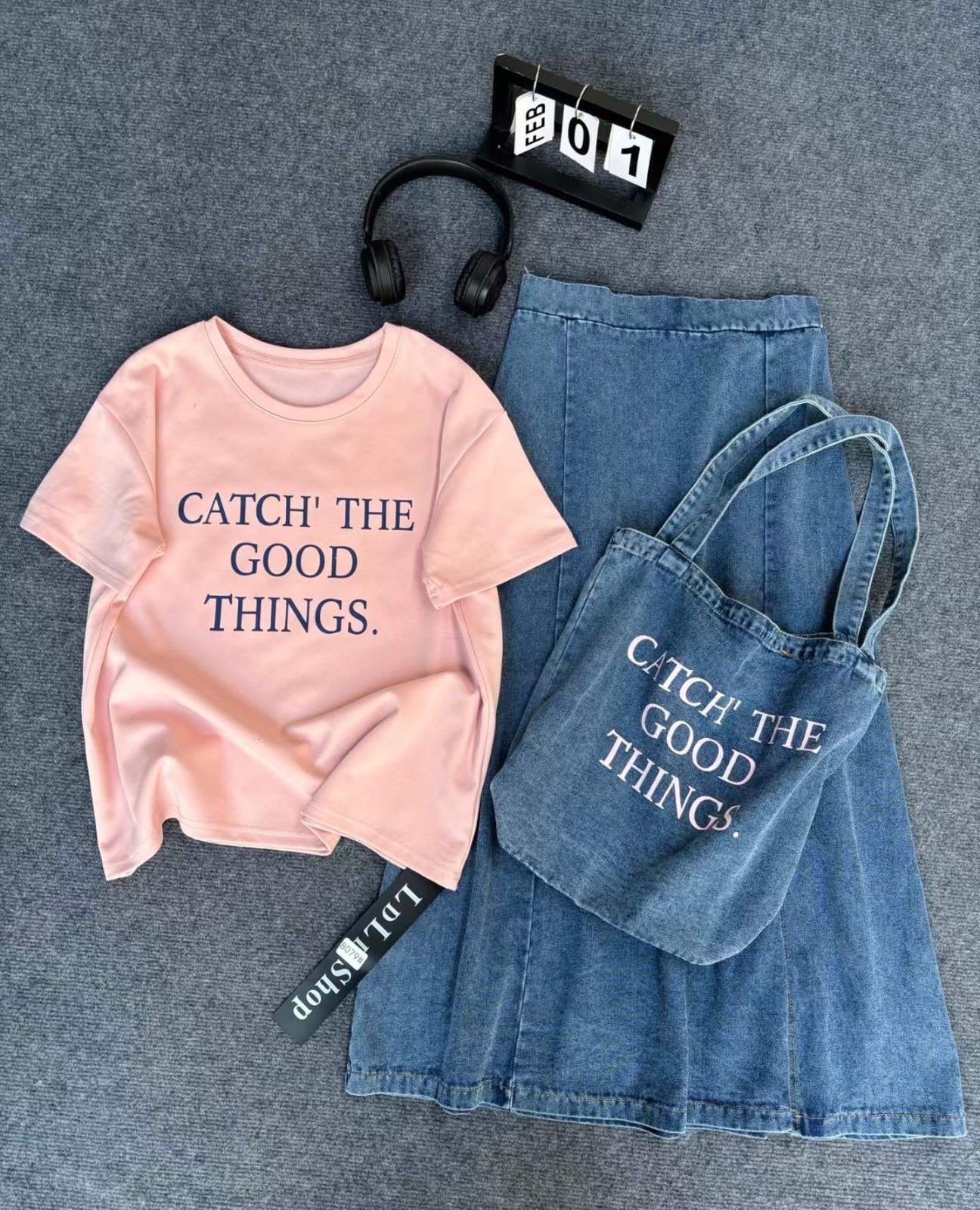 Everyday Bliss Denim Skirt Set with bag