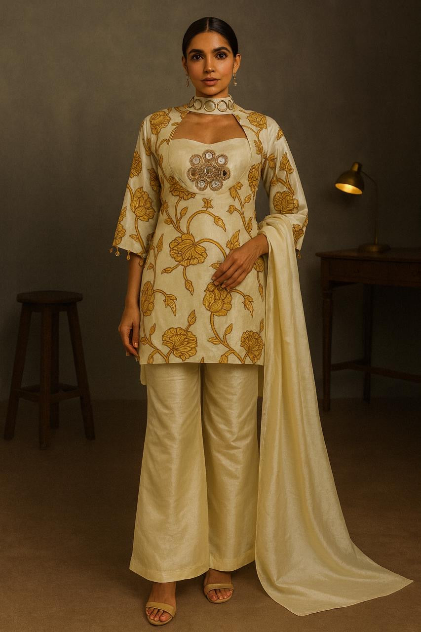 Embroidered Floral Sharara Set (4-piece)