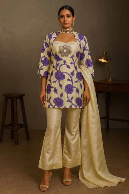 Embroidered Floral Sharara Set (4-piece)