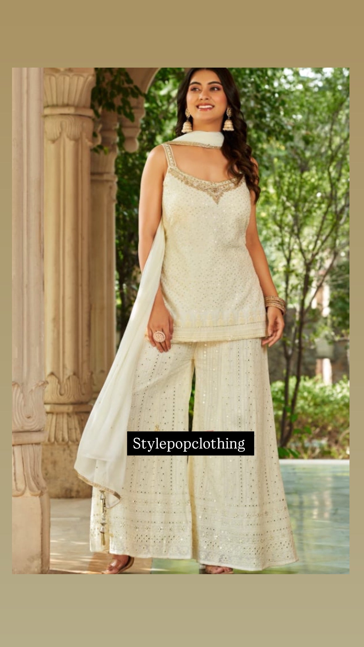 White Lakhnavi Sharara Suit(Sleeves are provided)