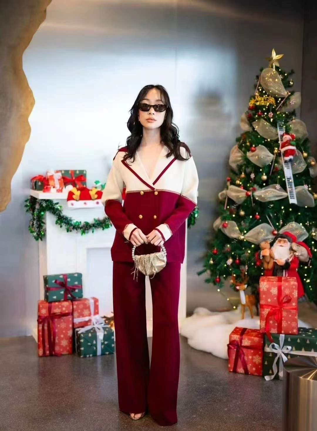 Royal Contrast Knit Blazer Co-ord