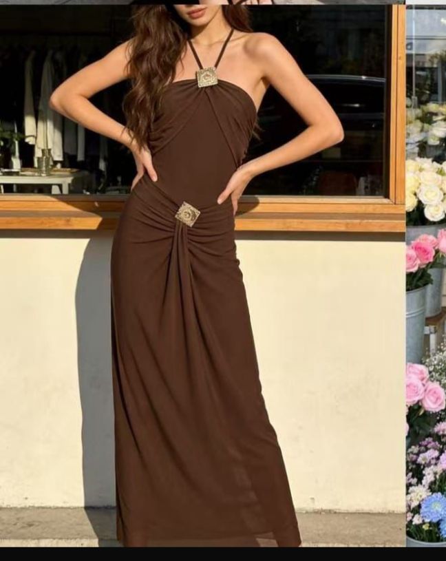 Noir Luxe Halter Maxi Dress