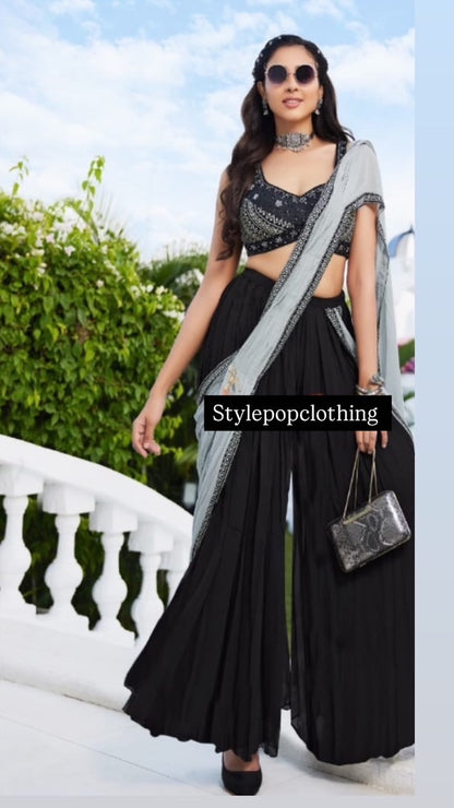 Midnight Draped Palazzo Saree Set